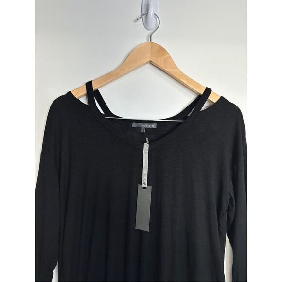 Matty M Shirt Womens Cold Shoulder Black Half Sleeve Size Small NWT - Picture 3 of 6